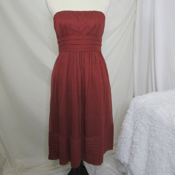 J. Crew Dress Silk Strapless Dress Burnt Orange Rust Chiffon Size 6P - Picture 1 of 14